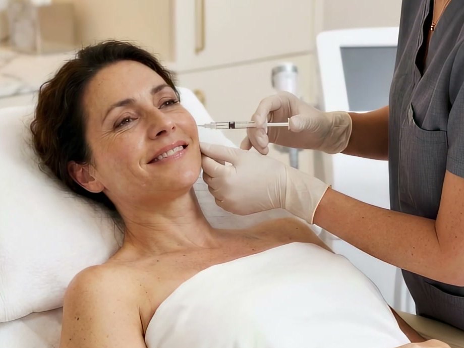 Skinbooster-Behandlung: feine Injektion in die Haut der Wange
